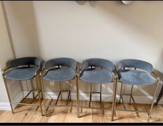 Set of 4 Gray Velvet Gold Bar Stools -  west elm