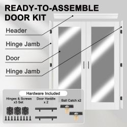 NEW 36 x 80 French Door set Mirrored Glass White Solid Core frame & all hardware & door handles
