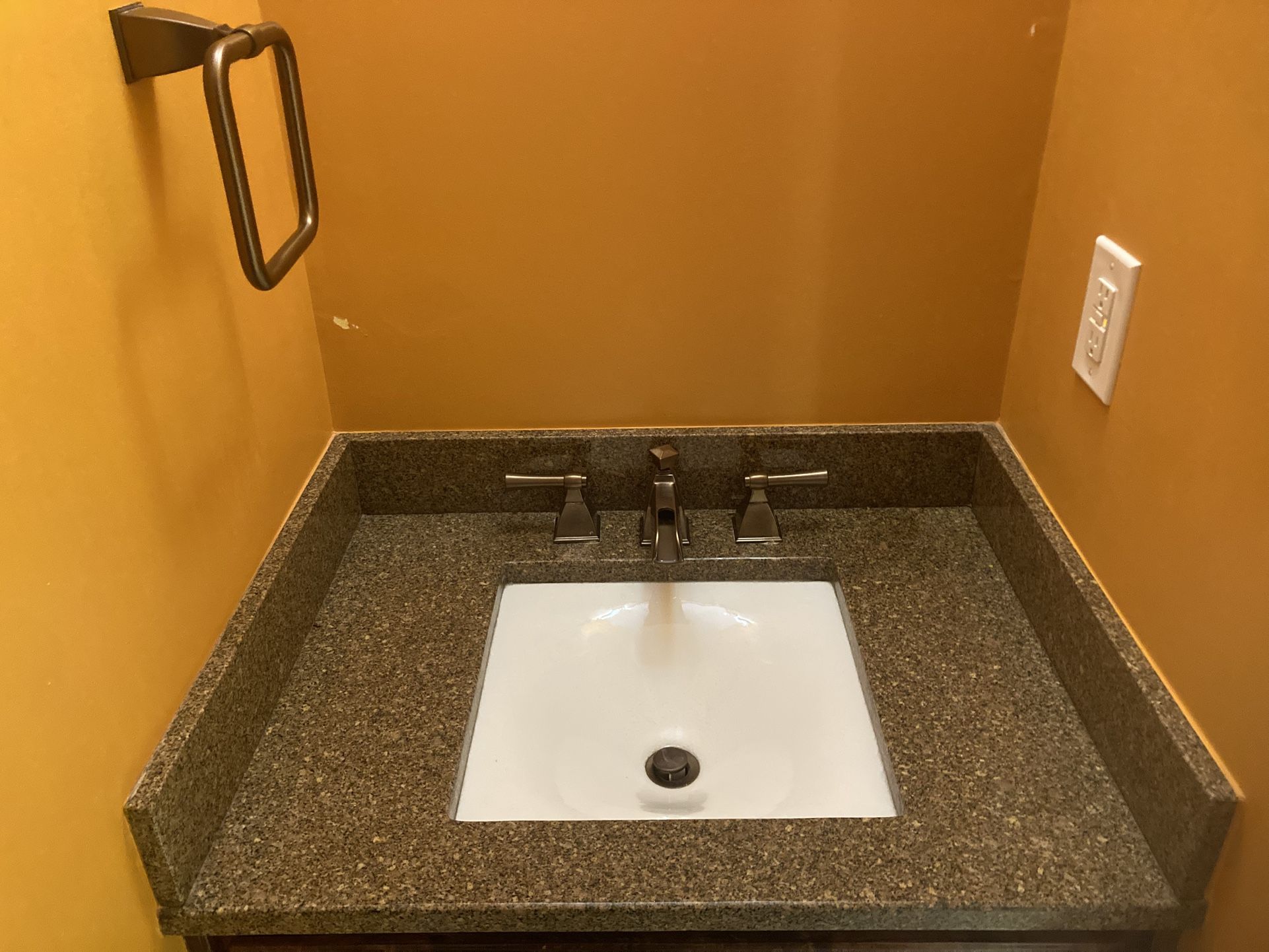 Bathroom sink/faucet With matching light set, toilet paper holder, towel rack and mirror.