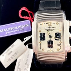 Mauboussin Fouga Automatic Chronograph Steel Rubber Band Beige Dial Men's watch We have Louis Vuitton Gucci Versace MCM Chanel Cartier Rolex Breitling