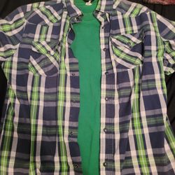 Casual Button Down Shirt With Green Shirt Combo