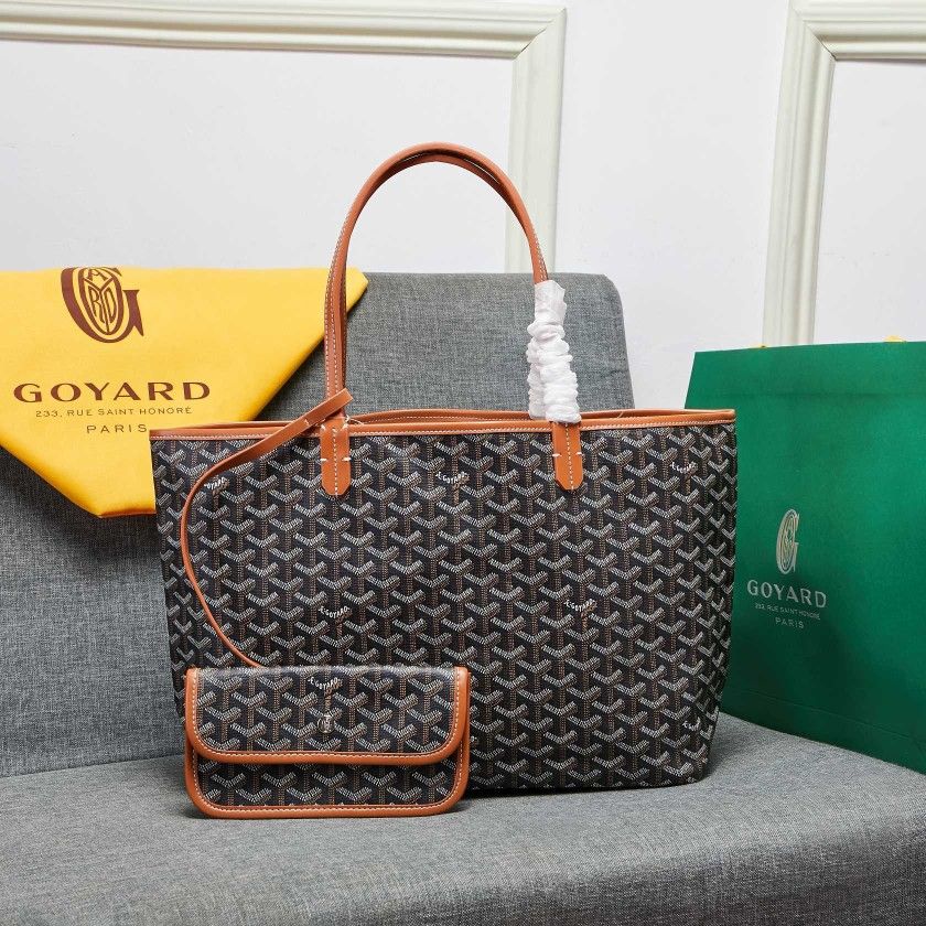 Canvas with Calfskin Trim Tote Bag in Black and Brown