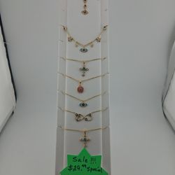 Silver Necklace With Pendant Gold Plated, Adjustable Chain 