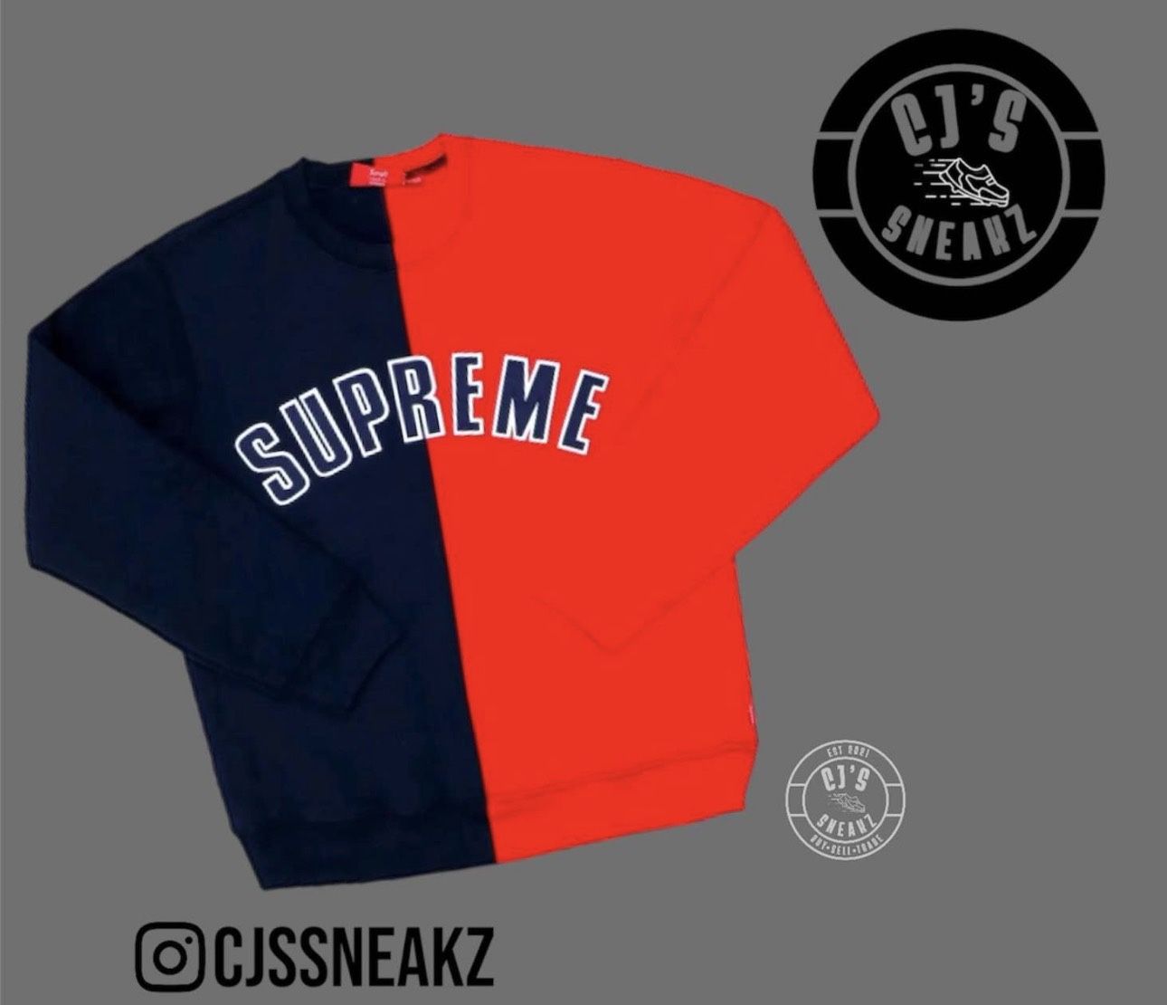Men’s Supreme Split Crewneck Sweatshirt Navy - Brand New Size Large
