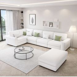SF50 $500  127" White Modular U-Shaped Sofa with Ottoman