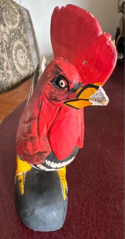 Vintage Red Wooden Rooster – Handmade