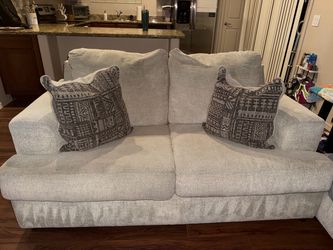 Light Gray Fabric Loveseat and Sofa set with Accent Pillows