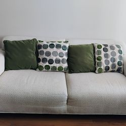 Neutral Beige Sofa – Comfortable Modern Couch with Throw Pillows