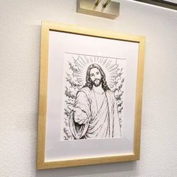 Christian Wall Art Original Hand Drawn Reaching Jesus Drawing (Framed)