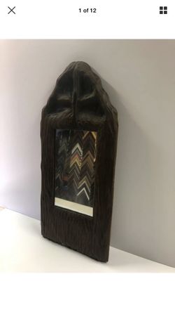 Antique hand carved wooden mirror from 1910s