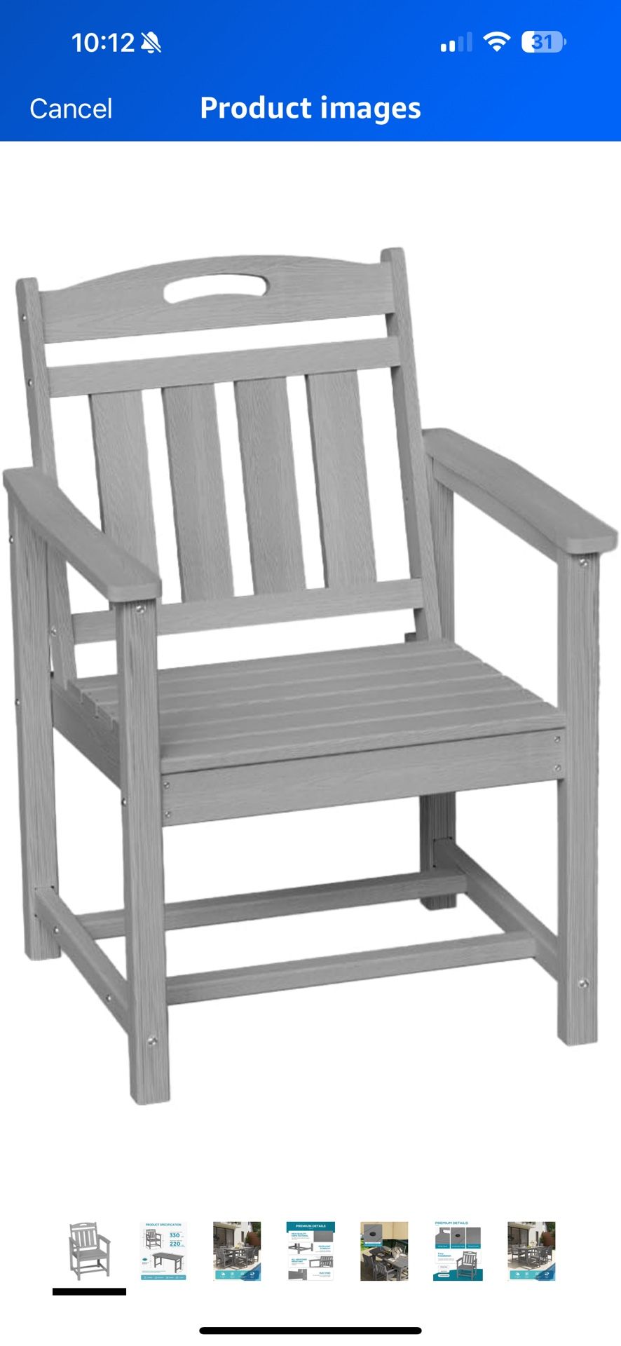 Outdoor Patio Dining Chair, HDPE Porch Chairs for Dining Table, All-Weather Durable Outdoor Furniture for Backyard, Garden, Lawn & Poolside, Grey