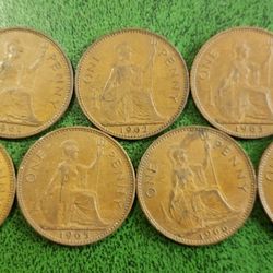 1961 To 1967 Great Britain ~ Queen Elizabeth II ~ 7 One Penny Coins (Date Run)