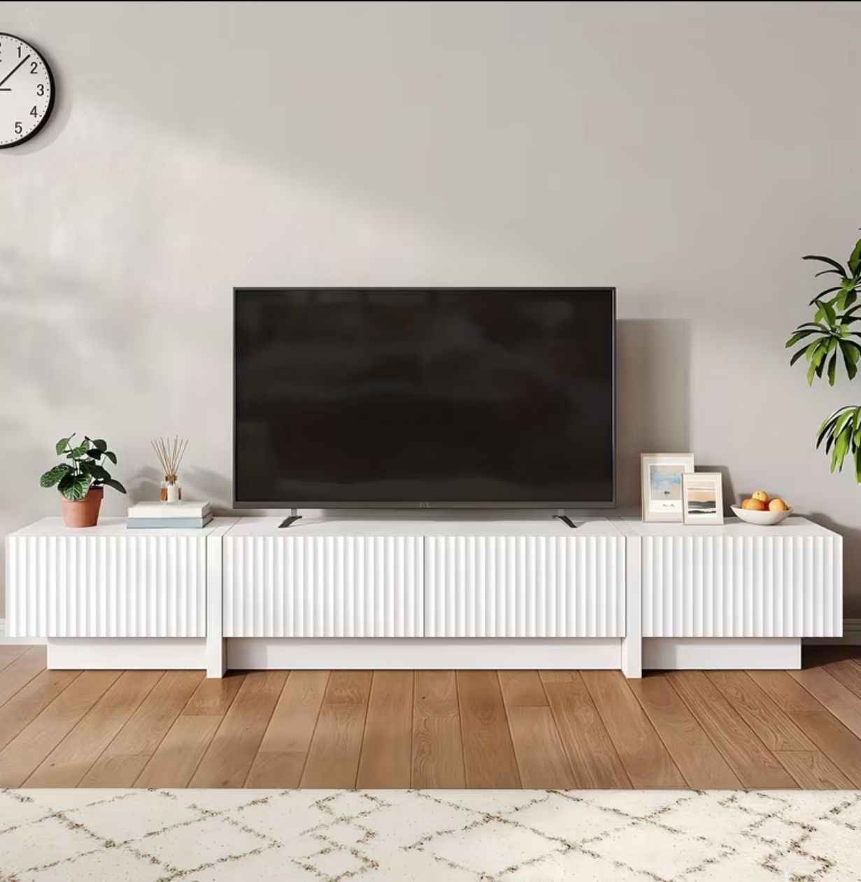Elegent Fluted TV Stand+ Drawers+ Storage For TVs Up To 100 Inches