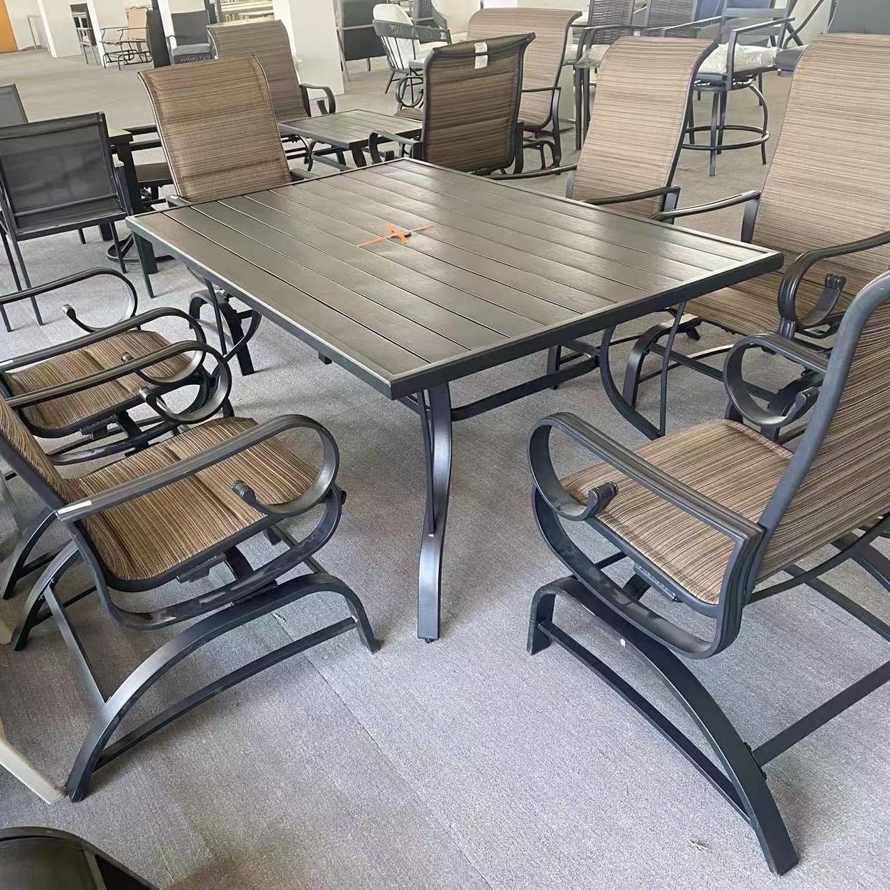 7 Piece Steel Ken Dining Table Rocker Set