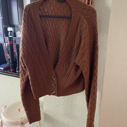 Brown Cropped Cardigan 