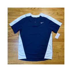 Nike Team One Button Baseball Practice Jersey men’s sz L navy blue & white NEW! 