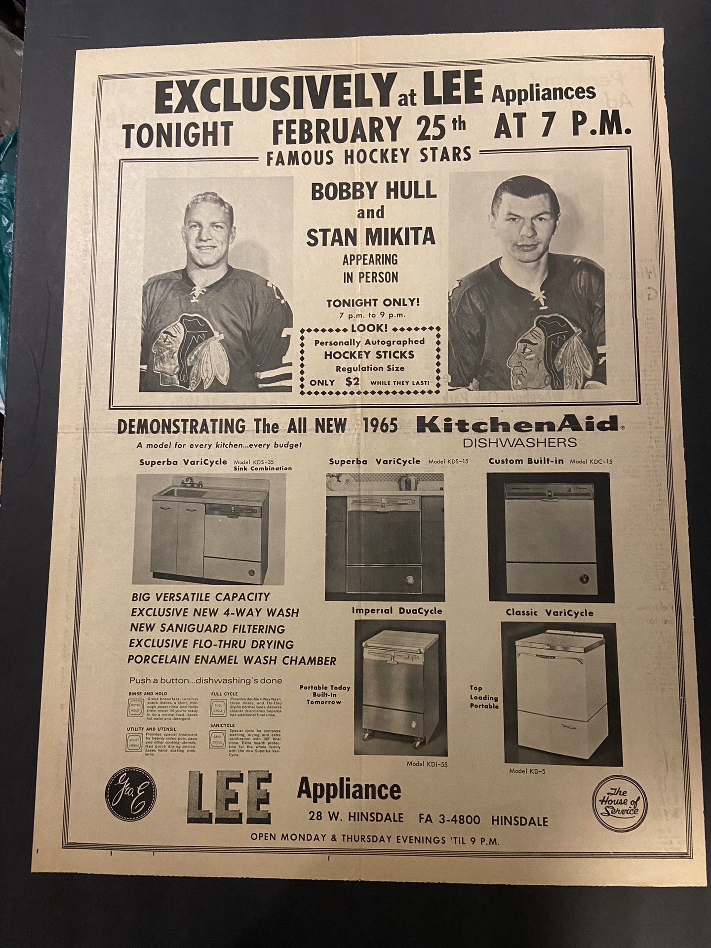 Chicago Blackhawks Bobby Hull And Stan Mikita Newspaper Ad