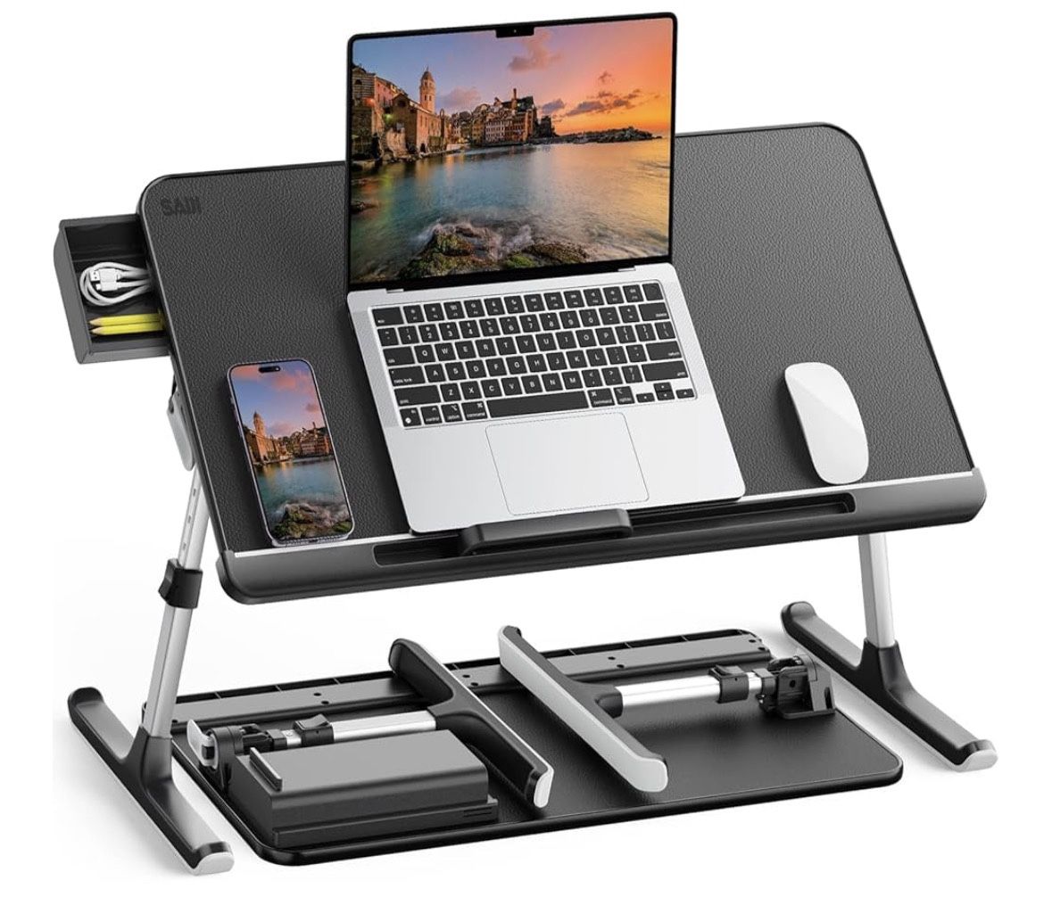 Laptop Bed Tray Table, Adjustable Laptop Bed Table, Portable Standing Desk with Storage Drawer