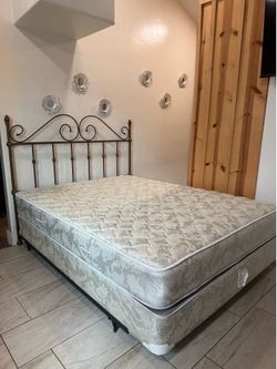 Queen Bed Frame + Mattress + Box Spring (Metal Headboard)