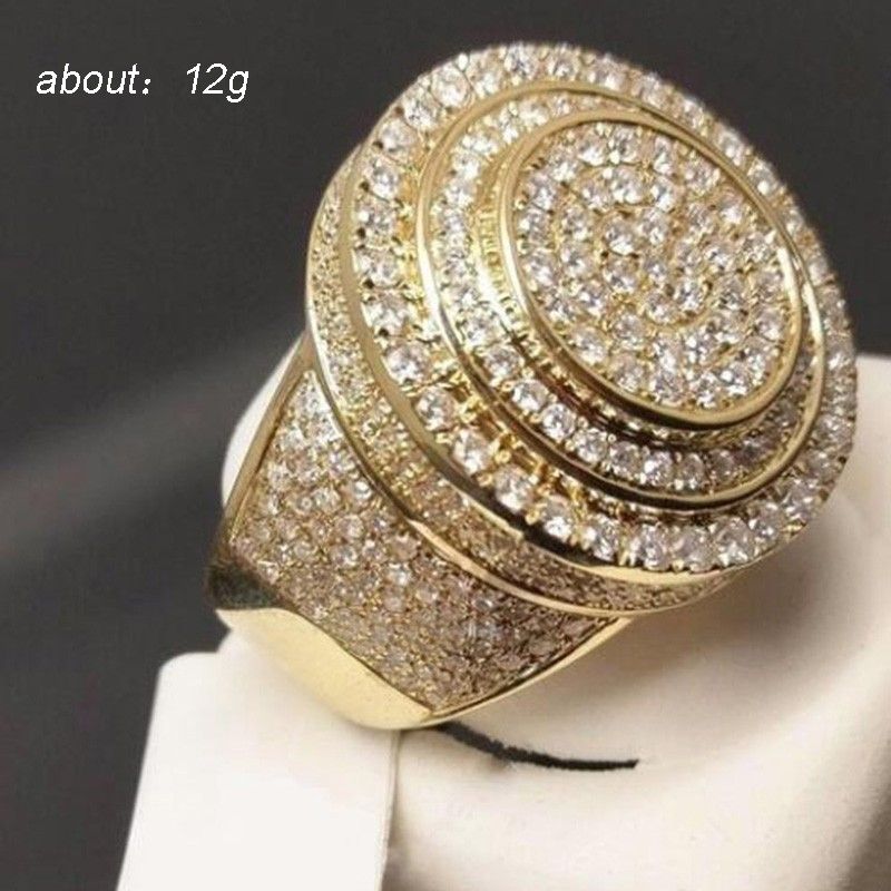 Wedding/Engagement Iced Out 18K Gold Plated Diamond Ring for Men, L349