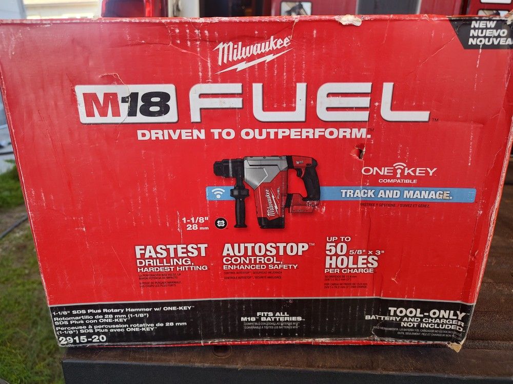 New Milwaukee M18 Fuel.   1+1/8,  SDS Plus Rotary Hammer W/One -Key Tool Only 