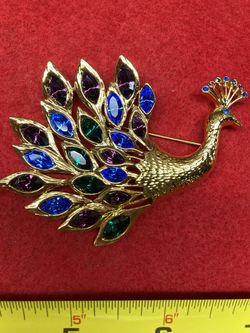 Trifari Jeweled Peacock Pin