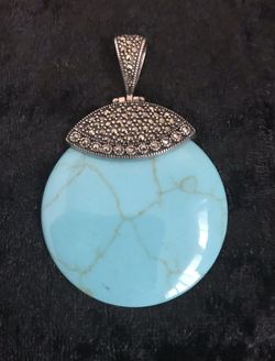 Turquoise Marcasite 925 Sterling Silver Pendant 