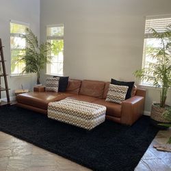 2pc Leather Sofa And Chaise Includes Pillows And Ottoman 