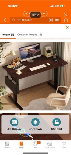 55.12 in. Rectangular Dark Walnut Wood Sit to Stand Desk with 3 Height Memory Presets and USB 