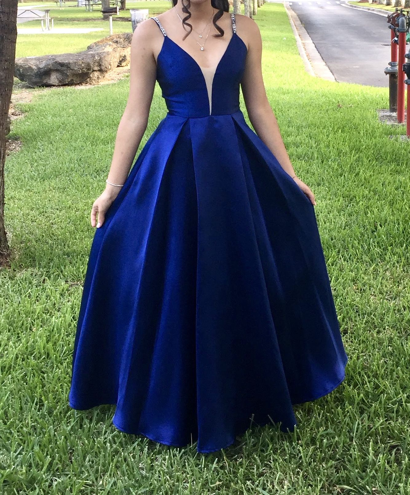 Blue Prom Dress Size 0  With Jewels On Straps 