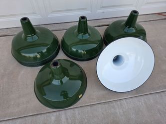 Vintage Benjamin Lamp Green & White Porcelain Enamel 18" Light Shade