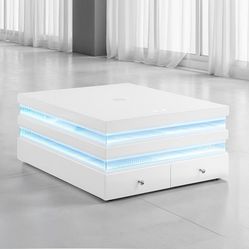 Brand new $599 white coffee table Bluetooth speaker charging station LED 7 colors storage drawers firm price $599