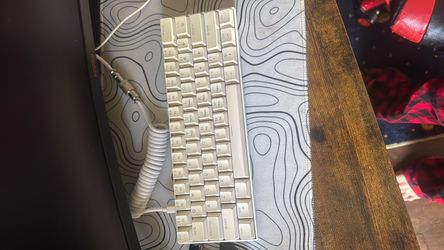 White Compact Mechanical Keyboard with Coiled Cable