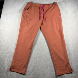 Figs Livingston Scrub Pants Women’s Size XL Orange Wide Leg Stretch #2454