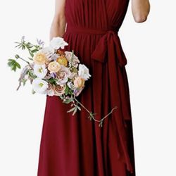 Women’s Halter Pleated Chiffon Long Bridesmaid Dresses With Pockets Formal Dresses Evening Part Gown