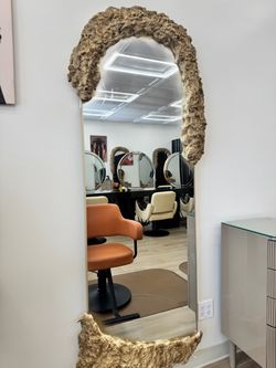 Full-Length Floor Mirror with Textured Stone Frame