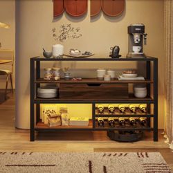 Glass Top Bar Cabinet with Wine Rack, Drawer and Shelf (Walnut)