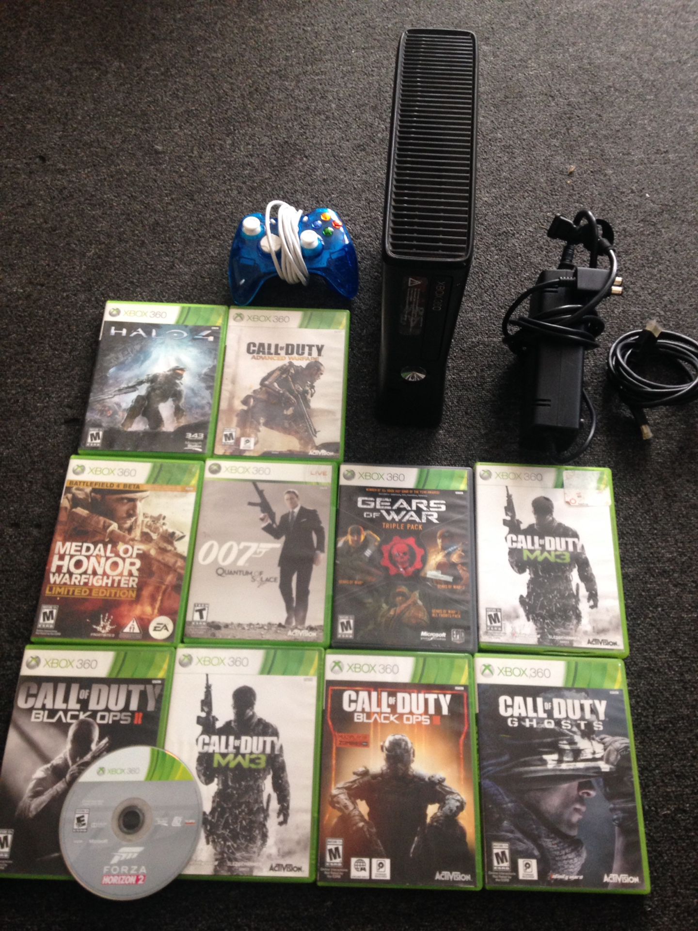 Xbox 360 with games and controller