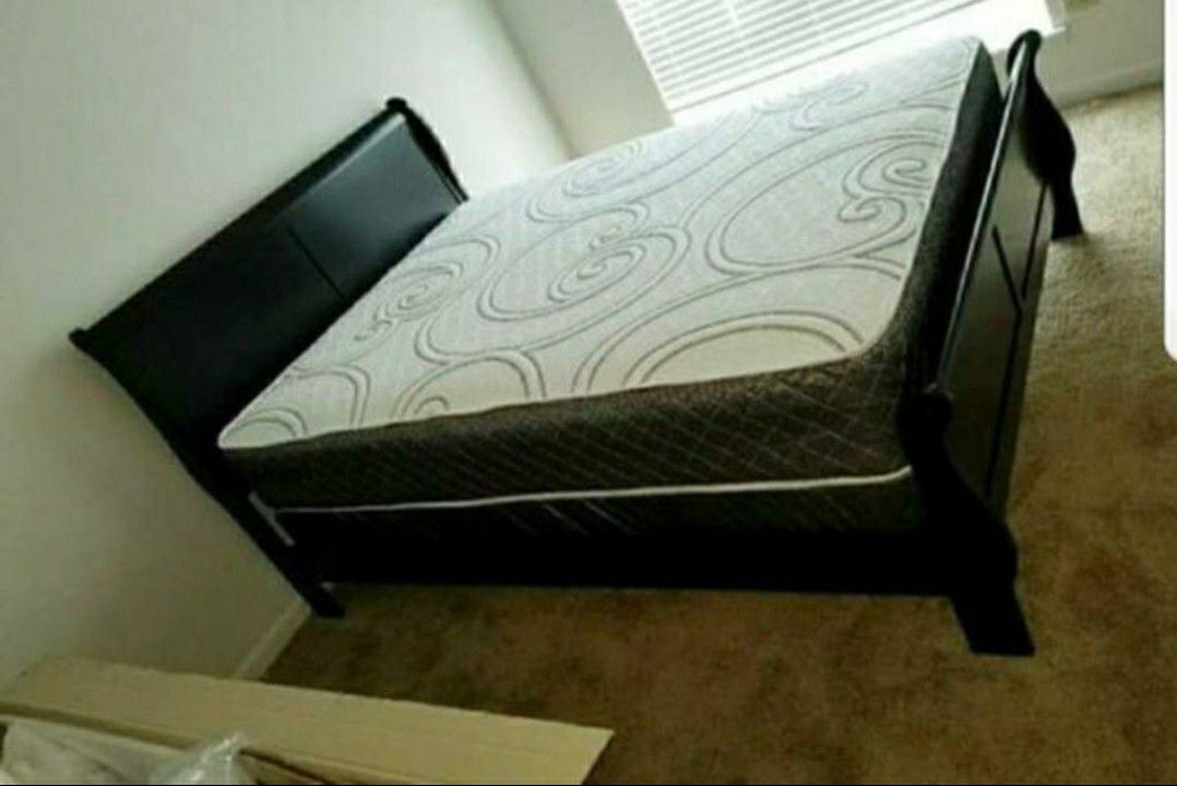 Brand new in box queen bed frame includes mattress and box spring