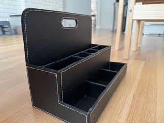 Black Faux Leather Desktop Organizer with Handle