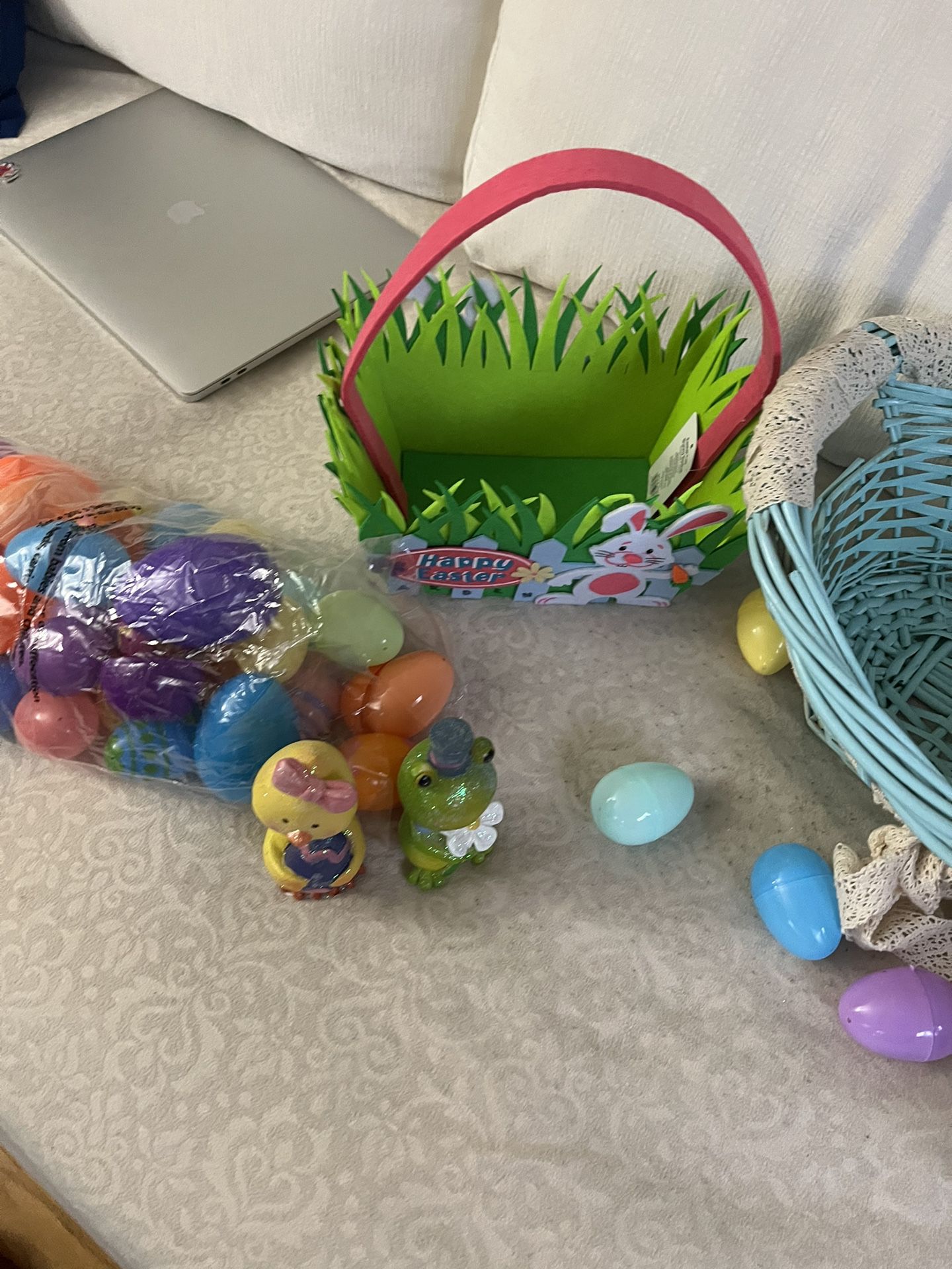 Easter Wicket Basket And Eggs And Decorations 