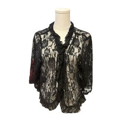 Glamour Women's Floral Lace Black Short Sleeve Open Front Top Cardigan Size XL