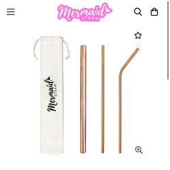 Mermaid - Qty 3 Gold - Straws - Brand New 