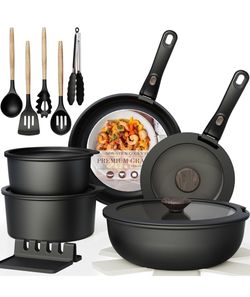 Astercook 21 Pcs Pots and Pans Set Non Stick, Ceramic Cookware Set Detachable Handle, RV Kitchen Cooking Set Removable Handles, Oven Safe, Induction R