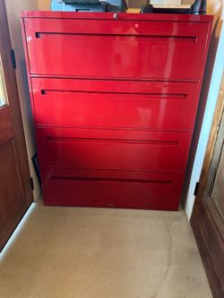 Red 4-Drawer Lateral Metal Filing Cabinet