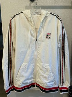 FILA White Full-Zip Hooded Windbreaker Jacket – Men's Size Small (D 48)