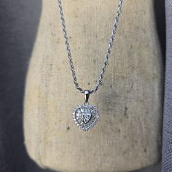 Moissanite Heart Pendant Necklace – 925 Silver Rope Chain (18”) ✨
