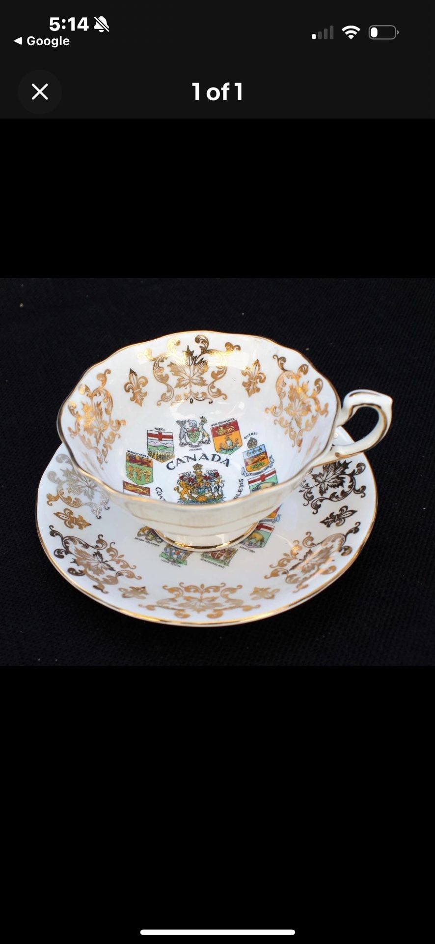 Vtg Paragon Teacup & Saucer Canada Coats of Arms Fine Bone China Made in England