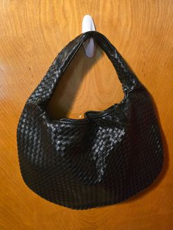 Black Woven Leather Hobo Bag