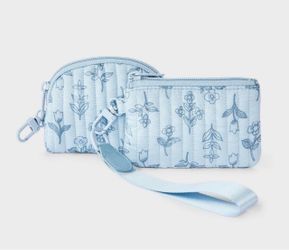2pc Blue floral wristlet pouch